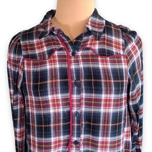 Wild Fable Red Black White Plaid Button-Down Long Sleeve Western Shirt Medium
